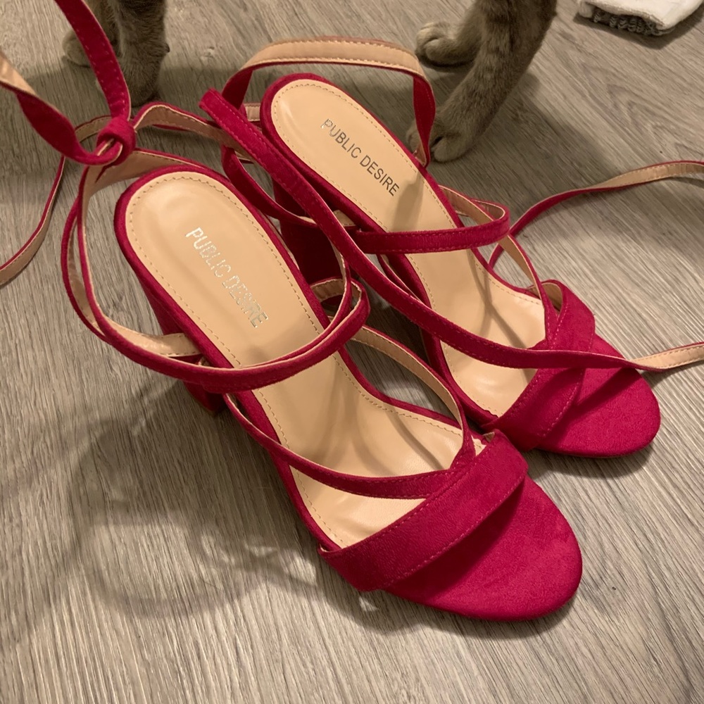 pink tie up heels